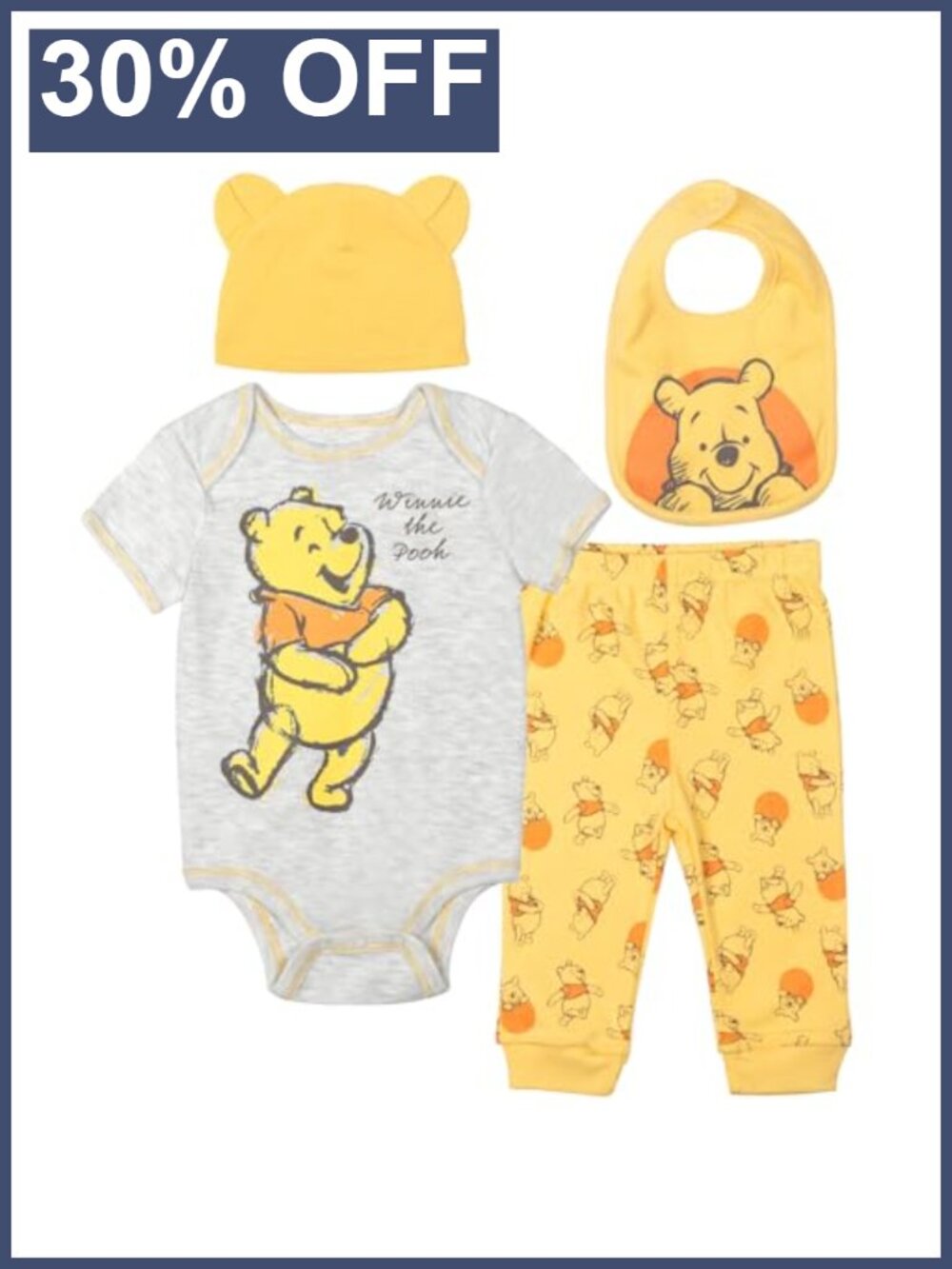 Winnie the Pooh Baby 4-Piece Bodysuit Pants Set Cotton Blend